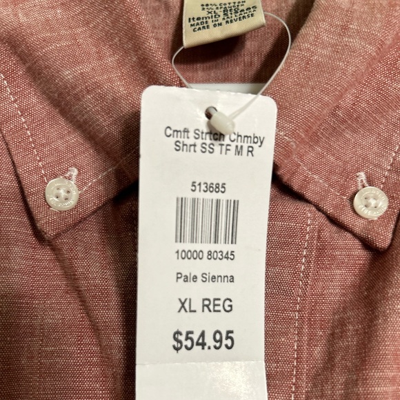 Men’s L.L. Bean comfort stretch chambray short sleeve size XL pale sienna NWT - Picture 2 of 6